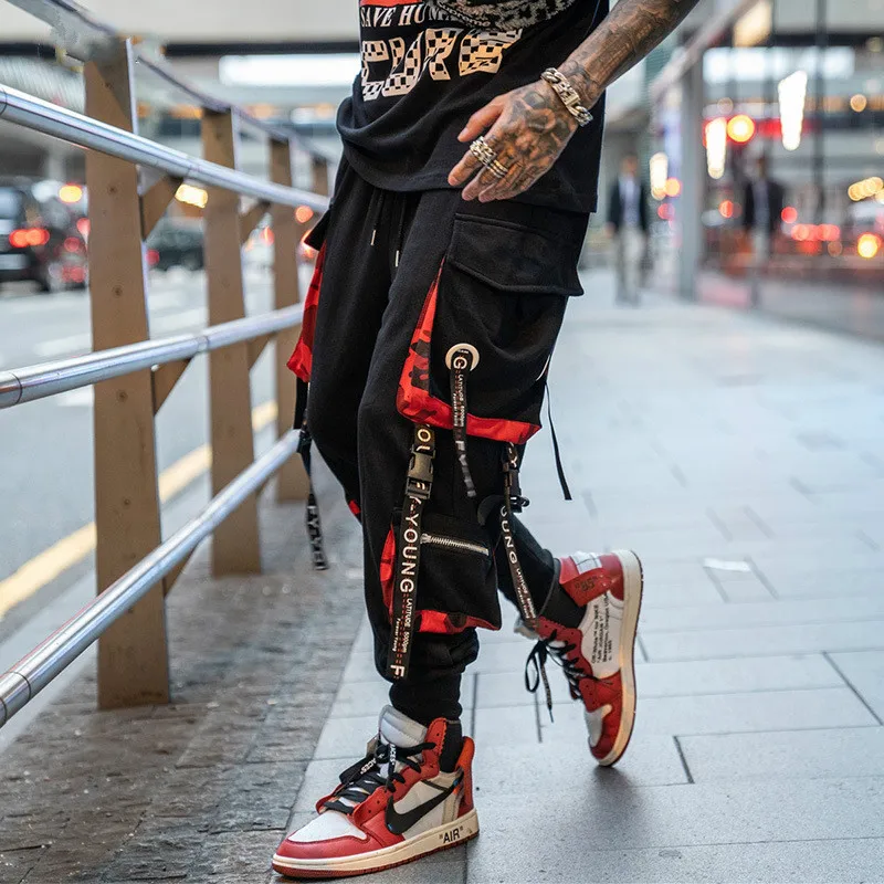 

Мужские повседневные брюки-карго с буквенными лентами в стиле хип-хоп, цветные спортивные брюки с карманами, мужские брюки, спортивные штан...