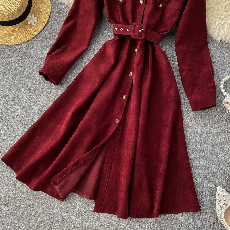 ALPHALMODA, модное женское платье, Осень-зима, французское ретро платье средней длины с поясом, сплошная шикарная одежда