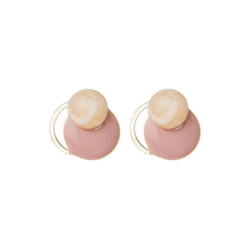 

Vintage Pink Color Enamel Drop Earrings for Women Mujer Gold Color Alloy Layered Hollow Round Geometric Dangle Earrings Brincos