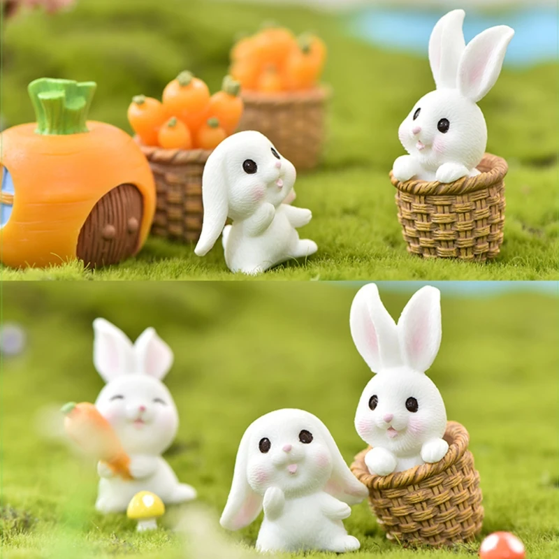 

7 Pcs Miniature Fairy Garden Rabbit Figurines Desktop Ornaments Rabbit Carrot