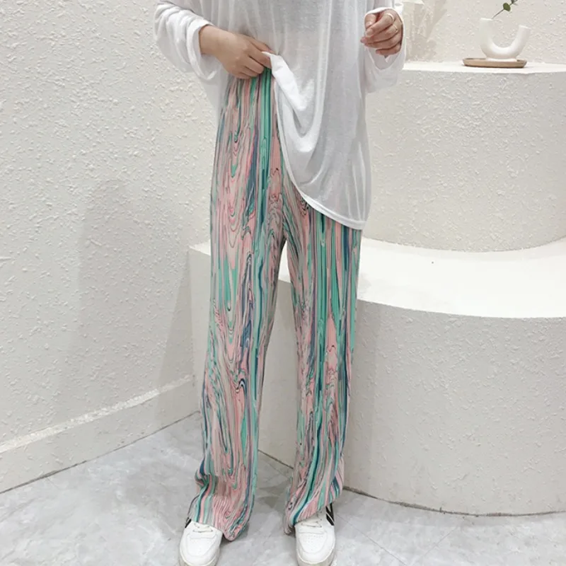 

KUSAHIKI Korean Tie Dye Long Pants Causal Stretch Waist Women Trousers 2021 Summer New Pwoman Pants Pantalones De Mujer 6H576
