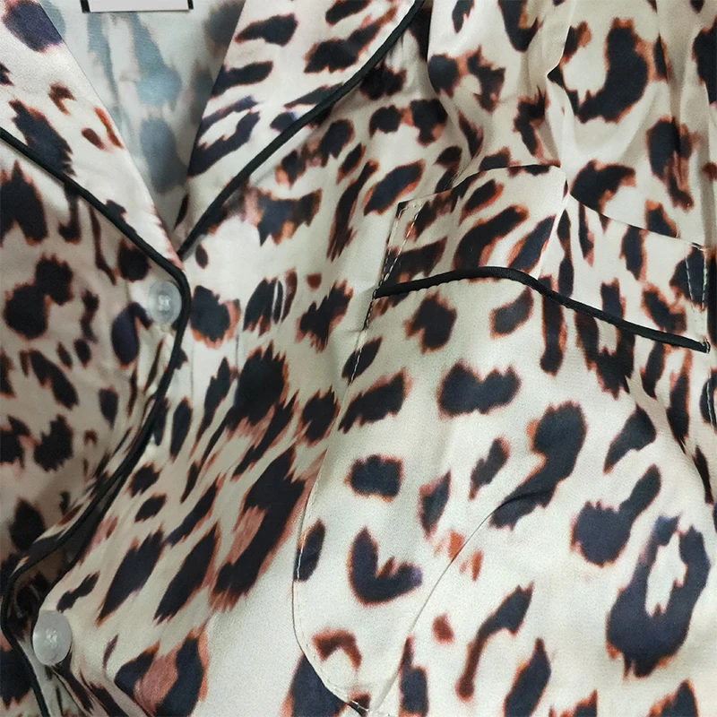 

Summer Short Pajamas for Women Leopard Print Sleepwear Pyjamas Satin Silk Pjamas Pjs 2 Piece Set Loungewear Home Clothes Pijamas