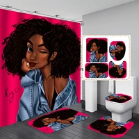 african cool girl waterproof bathroom shower curtains non slip bath mat set pedestal rug lid toilet cover for bathroom decor