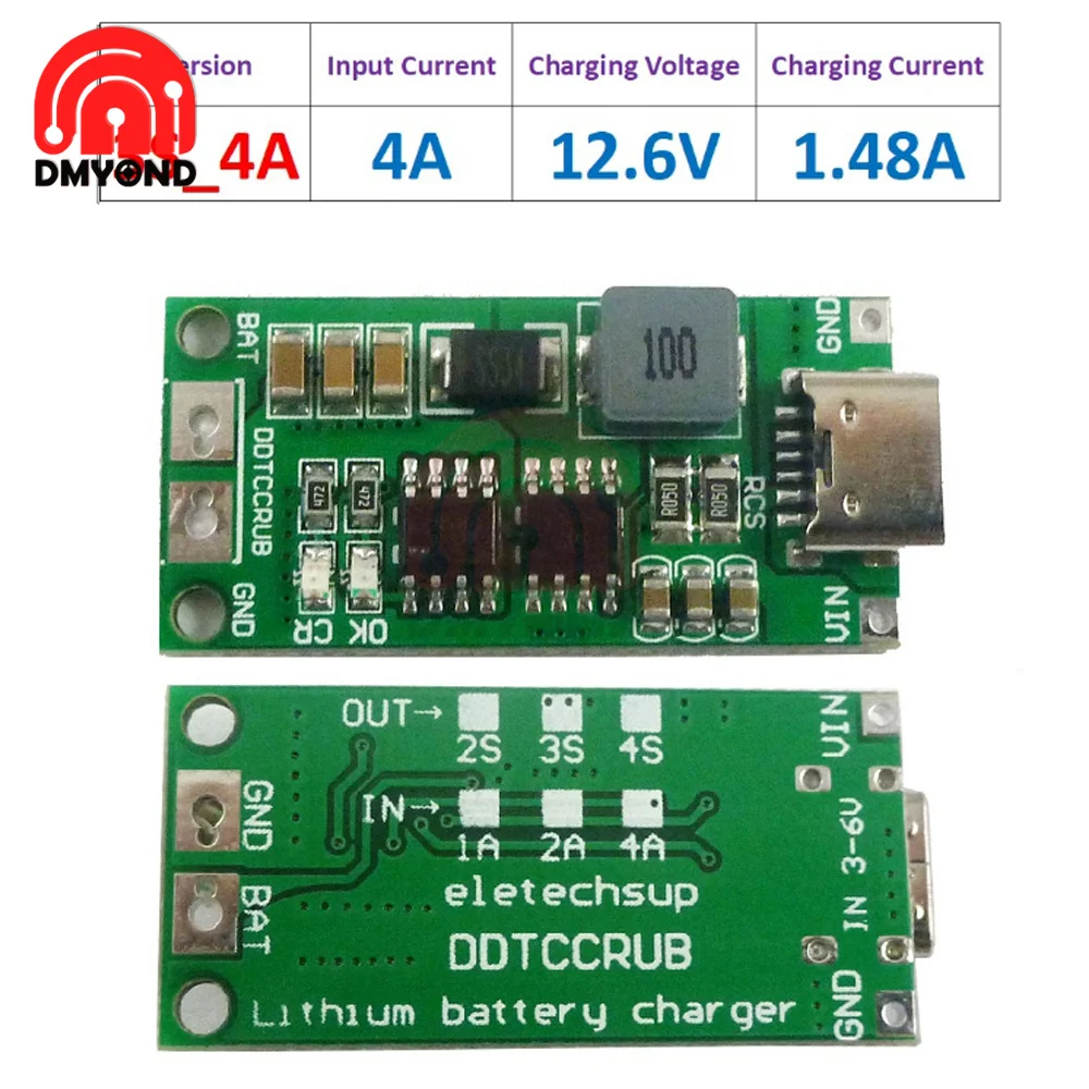 Multi-Cell 2S 3S 4S Type-C To 8.4V 12.6V 16.8V Step-Up Boost LiPo Polymer Li-Ion Charger 7.4V 11.1V 14.8V 18650 Lithium Battery |