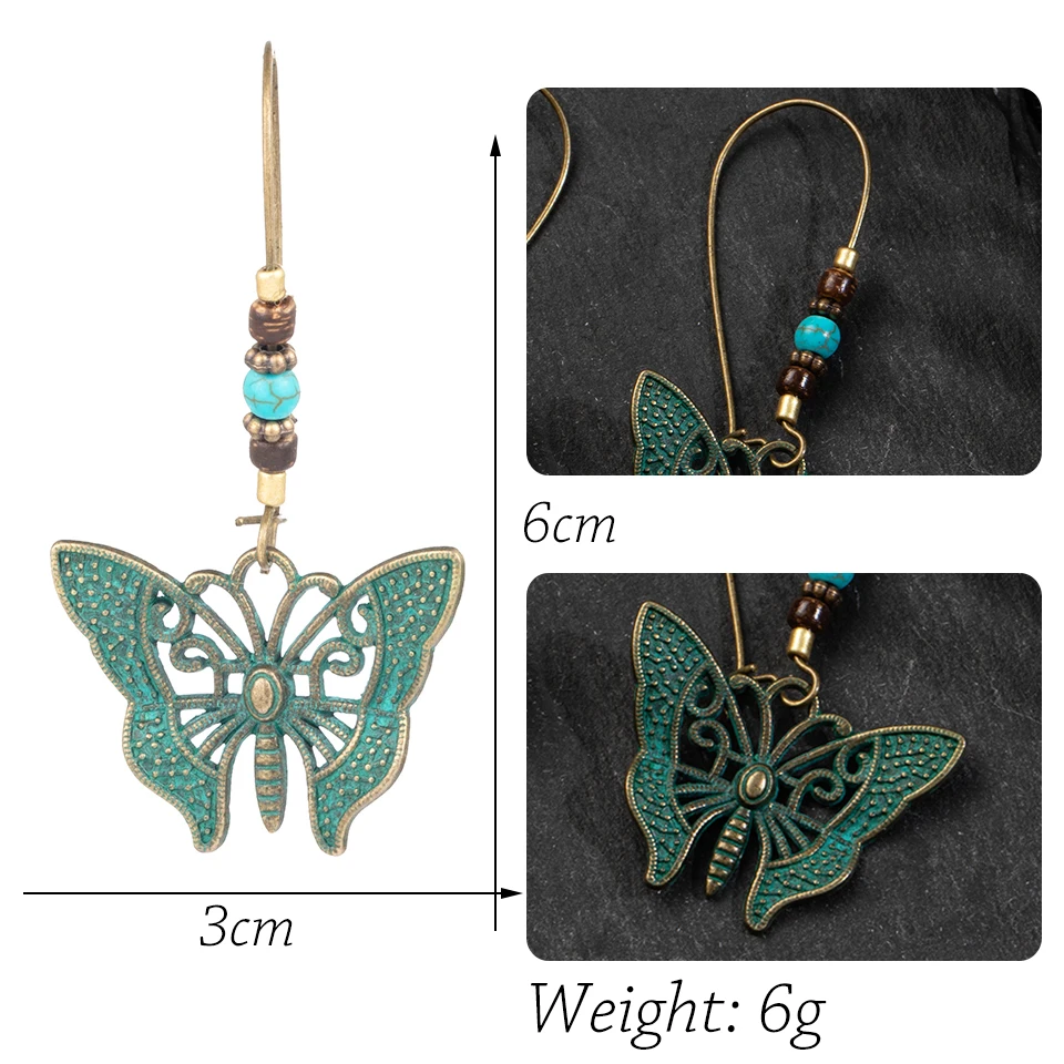 Boho винтажные античные длинные висячие серьги с зеленой бабочкой для женщин za модный подарок для свадьбы индийские аксессуары и украшения