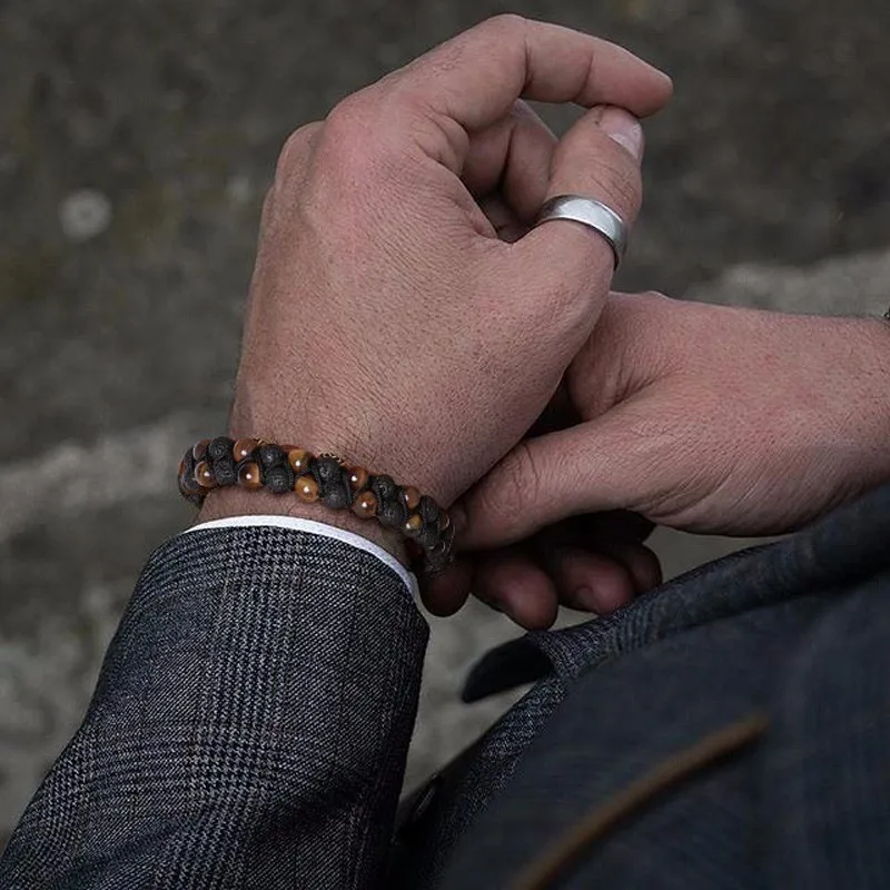 Мужской браслет из лавы и тигрового глаза браслеты бисера для мужчин