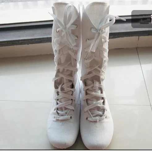 White Adult size Г. Новые качественные красные, белые, черные парусиновые высокие джазовые танцевальные сапоги высотой 27 см танцевальные сапоги для сцены женская обувь для танцев для девочек - Цвет: White Adult size