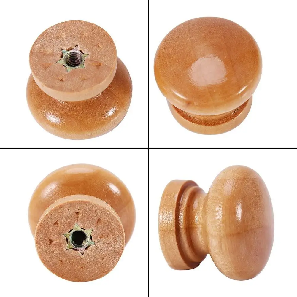 

1Pcs Wooden Handle Round Mushroom Cabinet Closet Drawer Knobs Pulls Handles with Screws