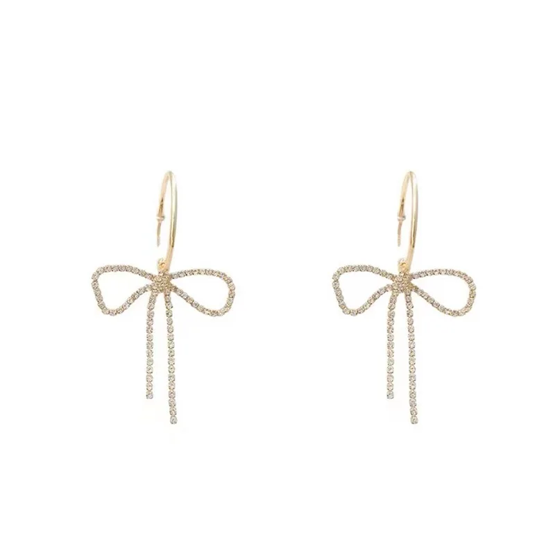 Крупные висячие серьги с кристаллами и бантом модные элегантные роскошные