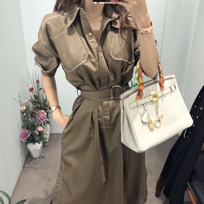 

Women's Windbreaker Fashion Lace-up Topstitch Sewing Slim-Fit Mid-Length Pocket Single-Breasted British Style Dress Jacket