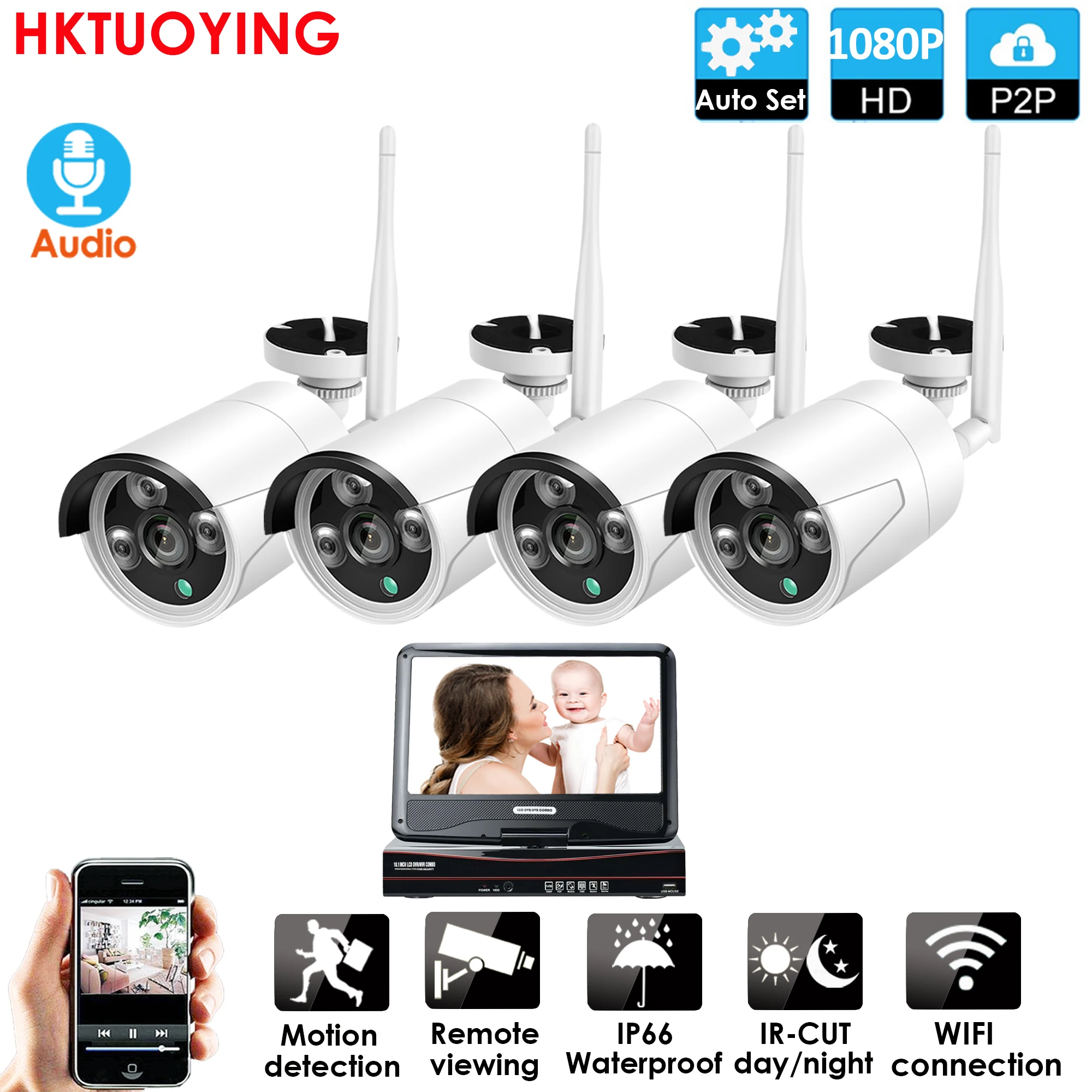 4 канальная аудиобеспроводная система видеонаблюдения сетевой 3 дюймовый ЖК