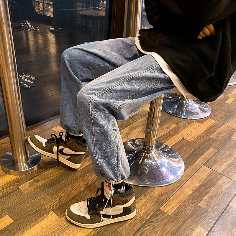 

Fashion Jeans Spring 2021 New High Street Cashew Flower Straight High Waist Loose Denim Pants streetwear pantalones