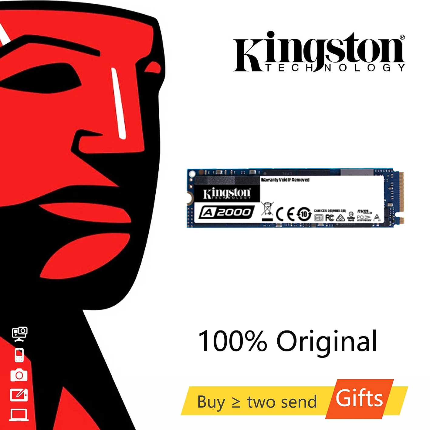 Enlarge NEW Kingston A2000 NVMe PCIe M.2 2280 SSD 250GB 500GB 1TB Internal Solid State Drive Hard Disk SFF For PC Notebook Ultrabook