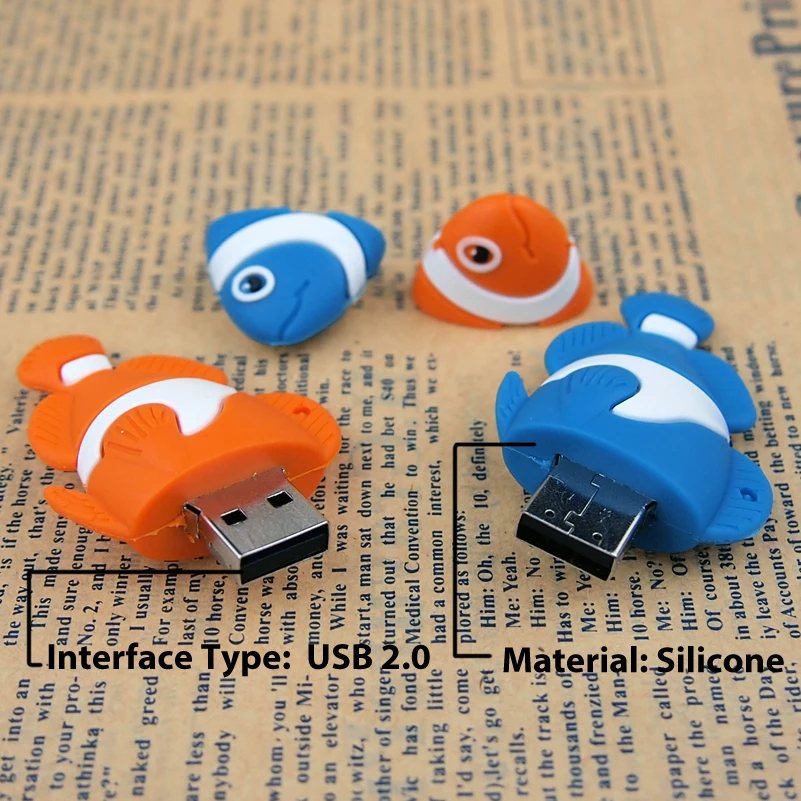 Usb 2 0 силиконовый мультяшный милый животный Золотой рыбка акула USB флэш