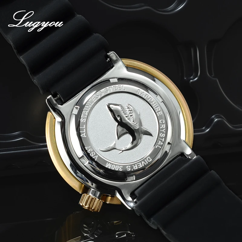 Механические Мужские часы Lugyou San Martin Tuna SBBN015 бронзовые резиновые черные
