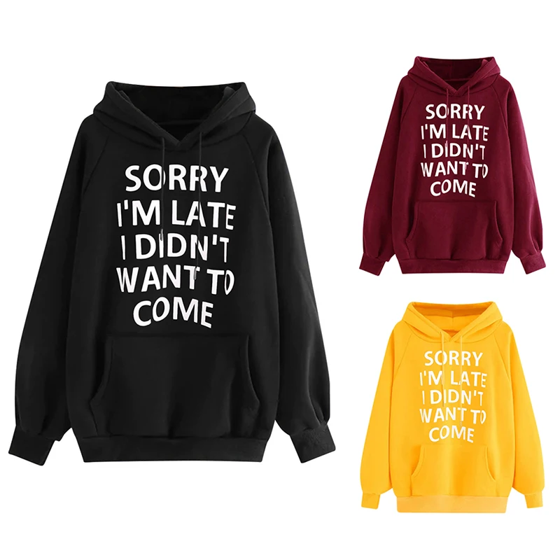 

Women Pocket O Neck Long Sleeve Letter Print Loose Hooded Sweatshirts Black 3XL EFINNY Fashion Kangaroo Sweatshirt