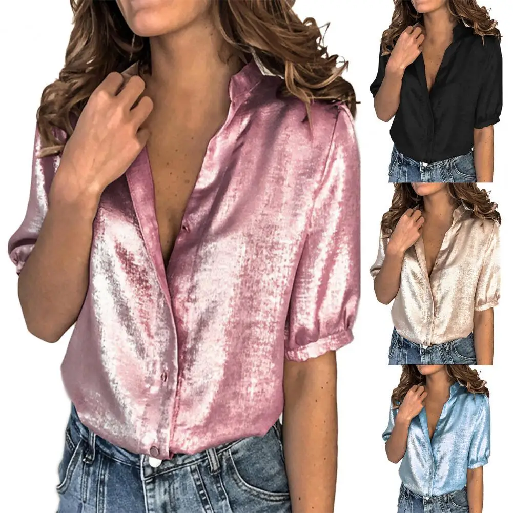 

Fashion Short Sleeve T-shirt All Match Breathable Clothes Short Sleeve Buttons Down Shirt T-shirt Work Female Loose Street Shirt