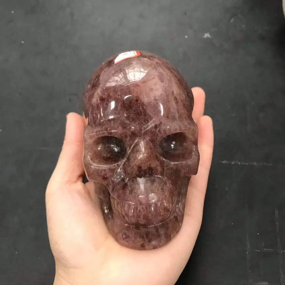 Кристалл череп натуральная клубника кварц ручной резной для рождества фэн шуй