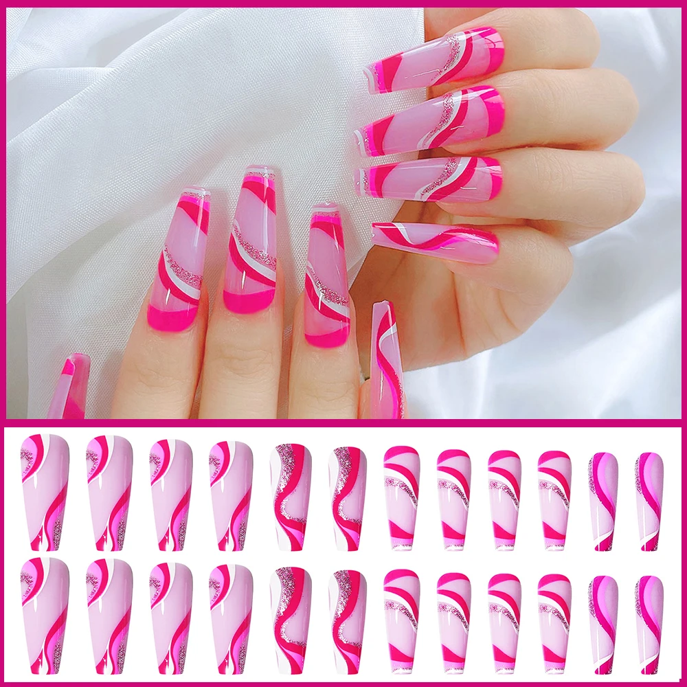 

24pcs/box Full Cover Fake Nails Long Coffin Acrylic Ballerina Nail Tips DIY Manicure Nail Art Tools Pressed On The Nails