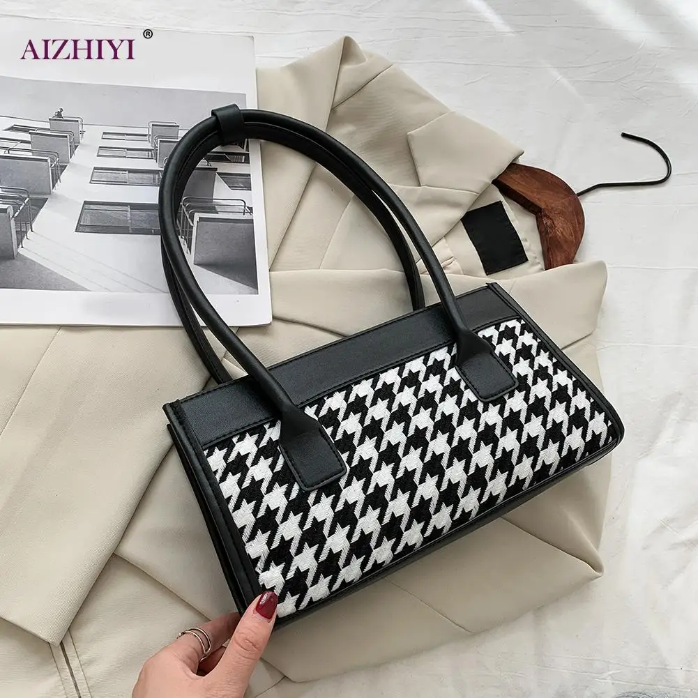 

Fashion Handbag Totes Women PU Leather Plaid Splicing Travel Shoulder Underarm Portable Top-handle Bags
