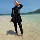 HAOFAN 2021 простой дизайн бюстгальтер с подкладкой из трех частей Burkini с длинным рукавом Мусульманский купальник 3XL