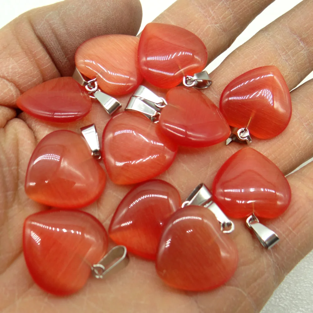 

2021 Natural stone Quartz Crystal Unakite tiger eye Opal Cat eyes 20MM heart pendants for diy jewelry making necklace 24pcs