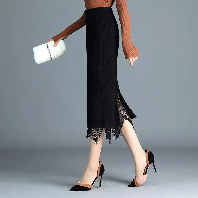 

Winter and autumn Women sweater skirt Elastic High Waist Midi knitted Skirt A-line female solid elegant Skirts knit skirt female