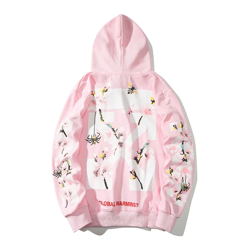 

Autumn winter off ow white cherry casual loose long sleeve sweater men's and women's peach blossom Pullover hoodies