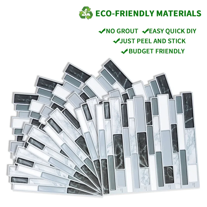 

10-Pieces/pack Peel&Stick Self Adhesive Wall Backsplash Tiles in Mosaic Marble Design,10*10 inch(10 Sheets)
