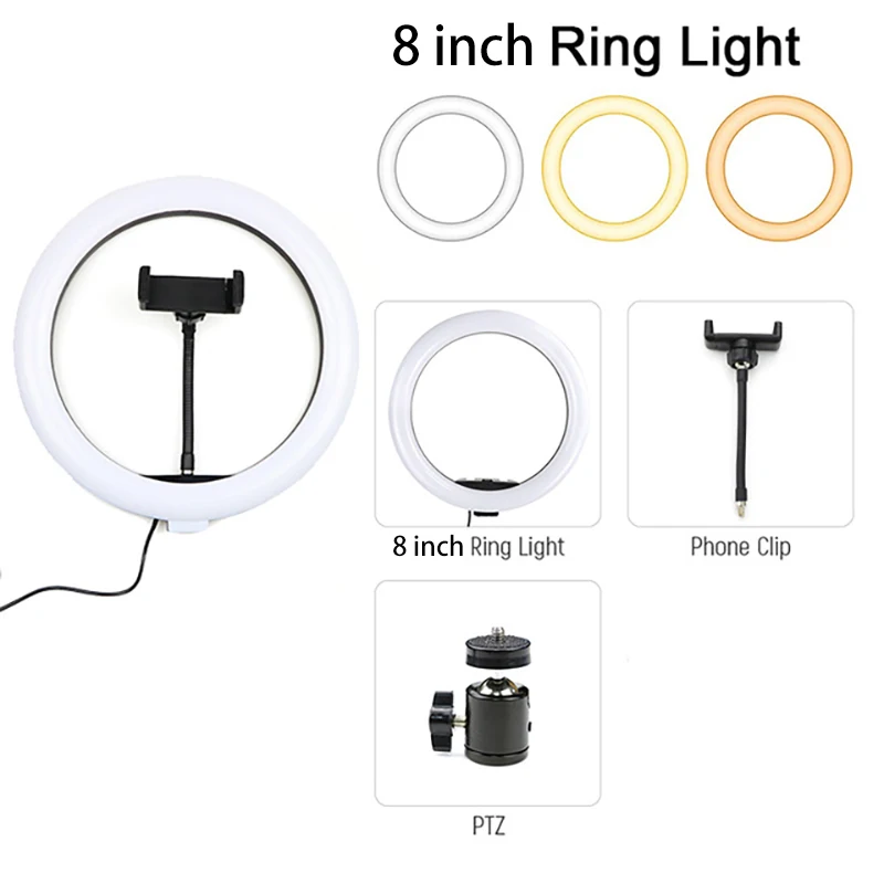 8/10/12/13 inch Led Ring Light Dimmable Desk Selfie Ringlight for Makeup YouTube Video Live Streaming Photography 3 Light Modes