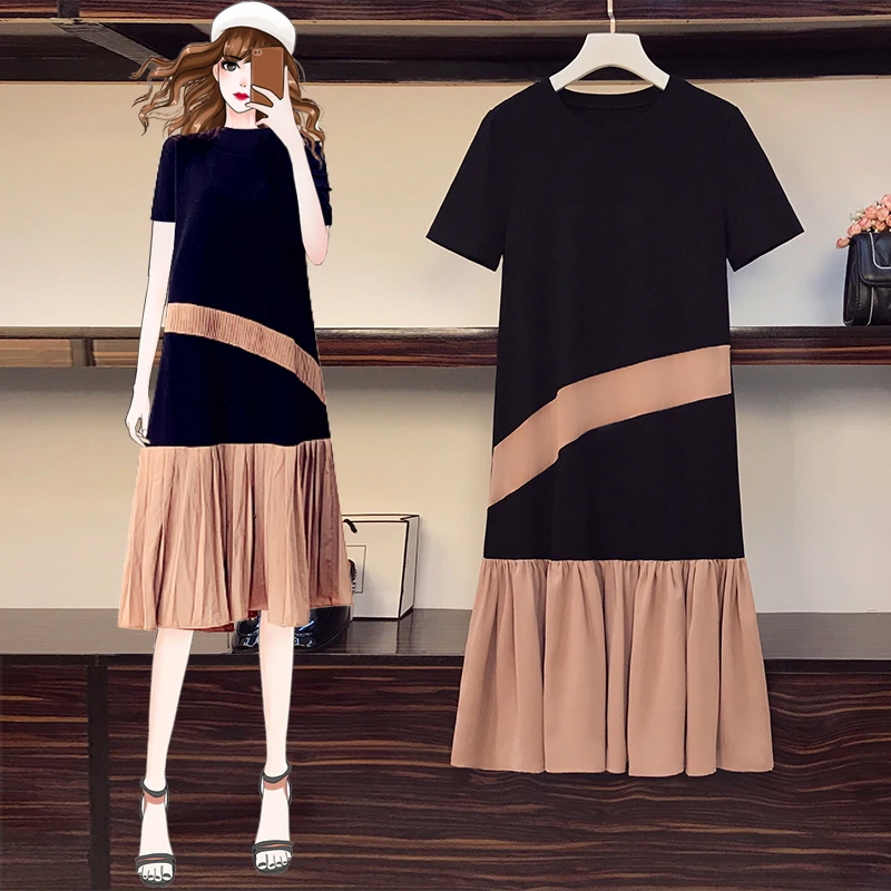 

EHQAXIN New Women's Spring Autumn Slim Dress Mid-Length Casual Knitted Stitching Dresses Elegant Tops L-5XL