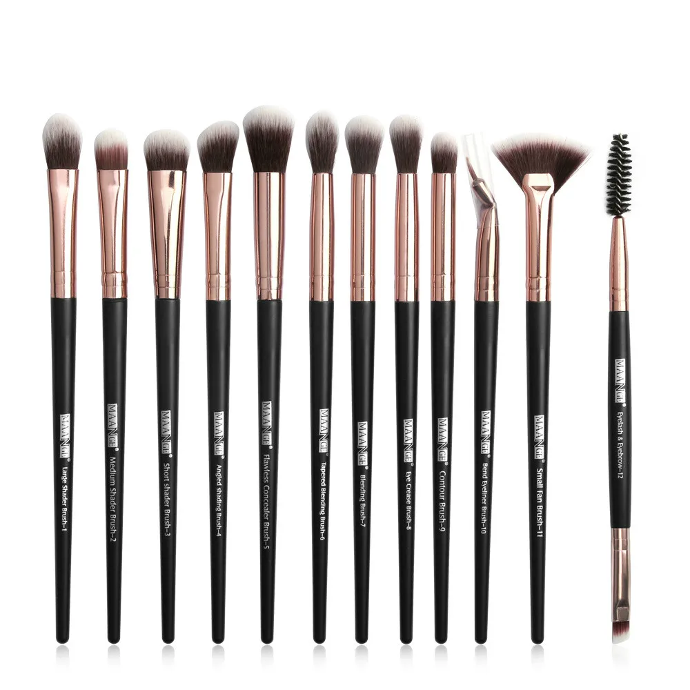 12 Pcs/lot Makeup Brushes Set Eye Shadow Brushes Blending Eyeliner Eyelash Eyebrow Brushes for Makeup Brochas Maquillaje - Handle Color: BlackGold