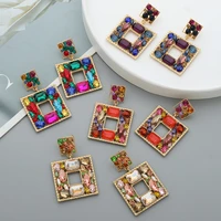 ztech new style square metal pendant colorful crystal drop earrings for women girls party wedding jewelry statement accessories