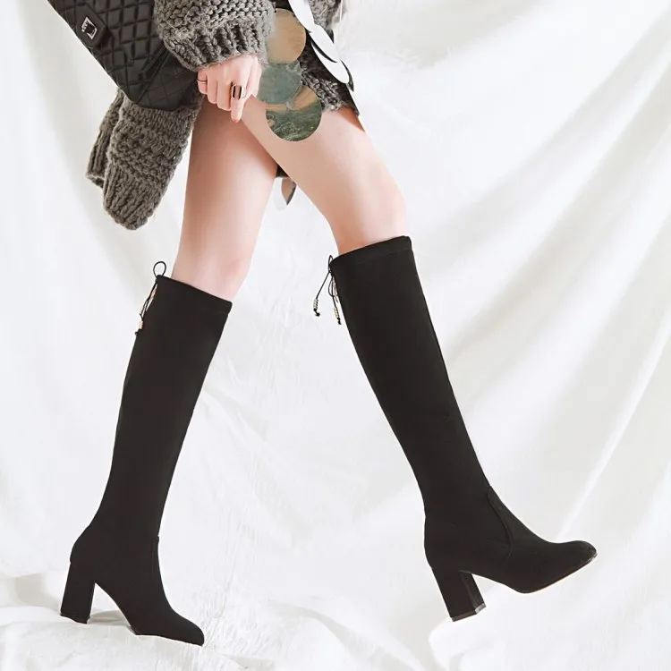 Ботинки большого размера с острым носком и толстыми каблуками для стройных