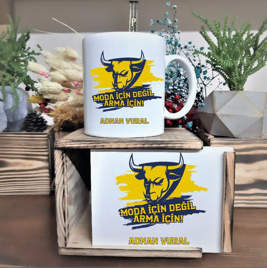 

Personalized Yellow Navy Blue Wood Boxed Mug