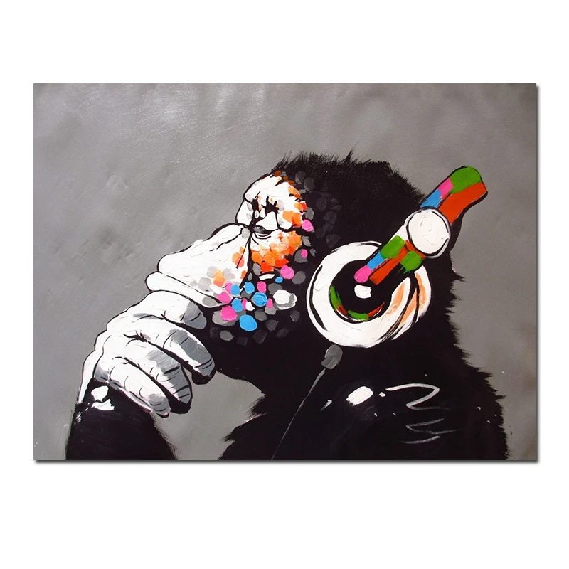 Абстрактная обезьяна прослушивание музыки животное холст живопись настенные