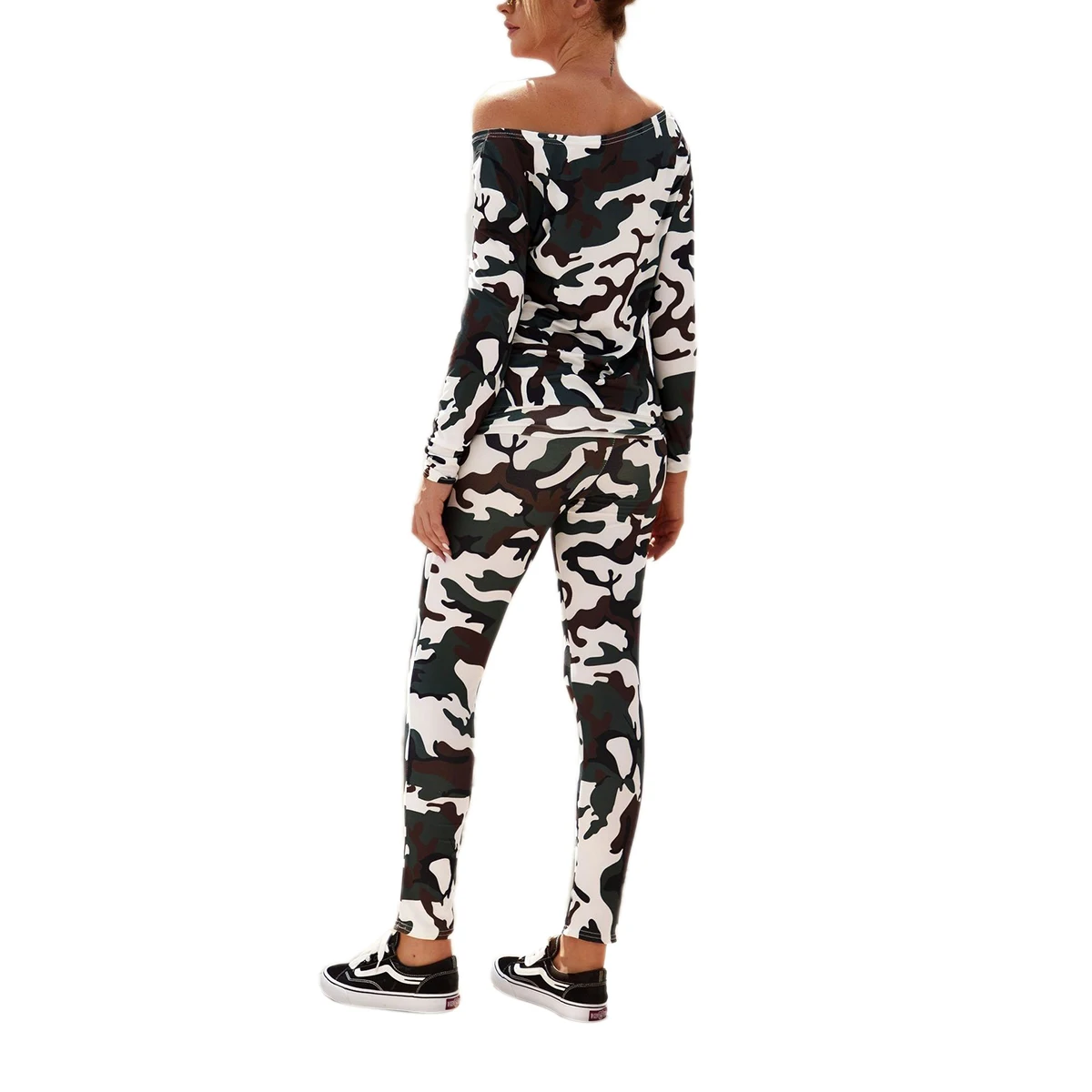 

Fashionable Women's Suit, Long Sleeve Round Neck Long Tight Pants with Camouflage and Cow's Patterns