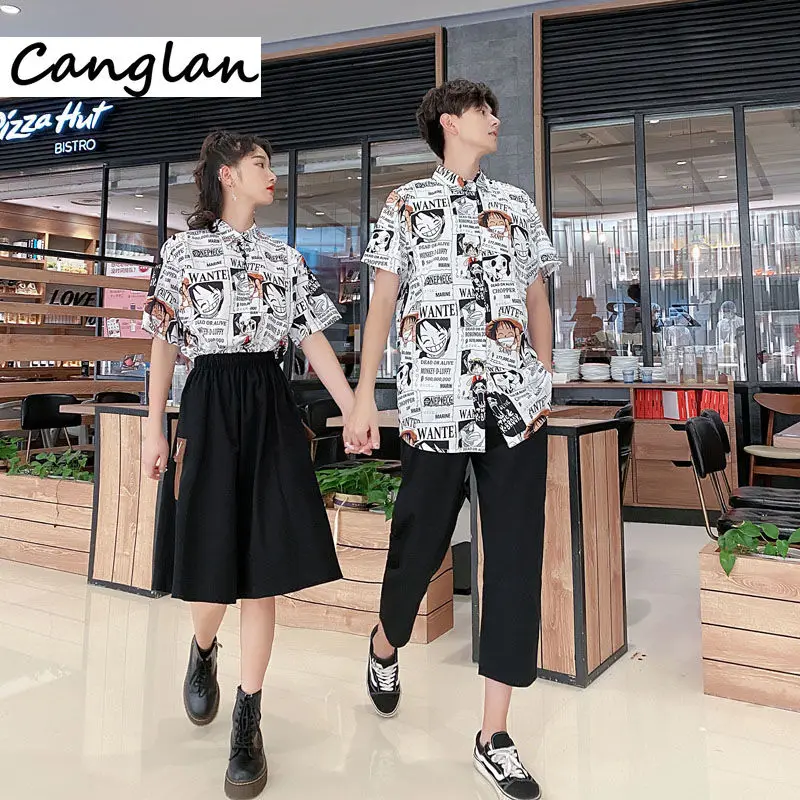 Футболка на пуговицах для мужчин и женщин Слитная одежда с принтом аниме топ