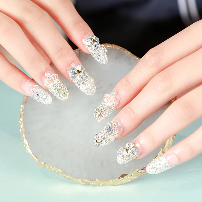 

24Pcs Diamond Glitter Line Long Fake Nails Full Cover Nail Art False Nails Glue