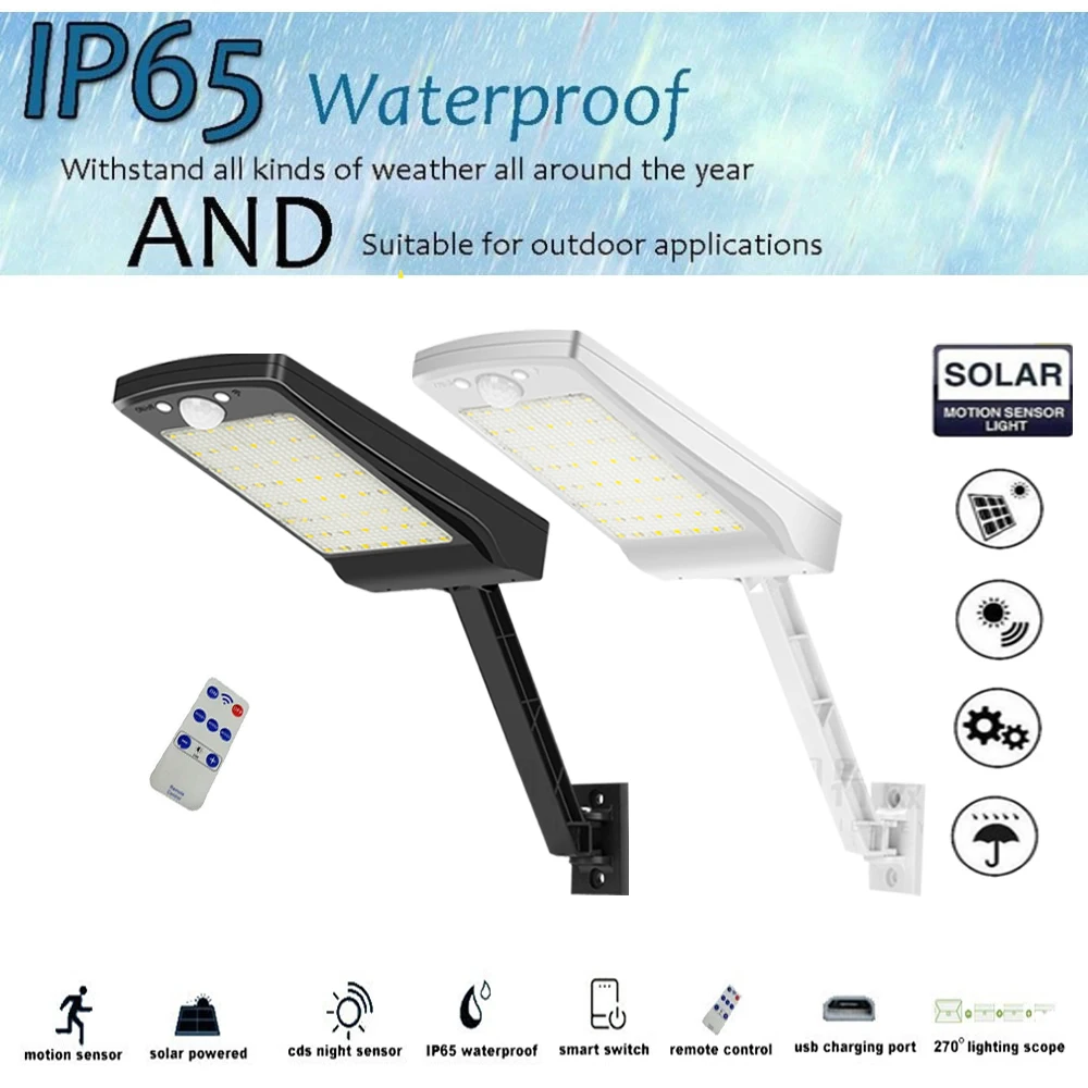 

56 LED Solar Garden wall Light with Pir Motion Sensor Waterproof IP65 3 Working Modes remote control