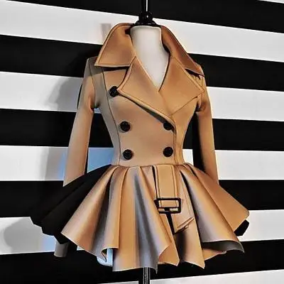 Khaki Women Autumn Winter Coat Long Sleeve Jackets Tops Pleated Patchwork Office Ladies Workwear Chic Streetwear Coats - Цвет: Khaki