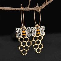 women long bee charm hollow earrings pendant honeycomb enamel trendy dangle