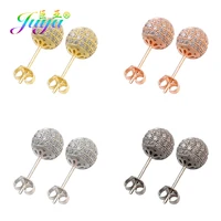 juya new arrival ali moda 6mm 8mm 10mm cubic zirconia copper ball crystal stud earrings for women shiny wedding party jewelry