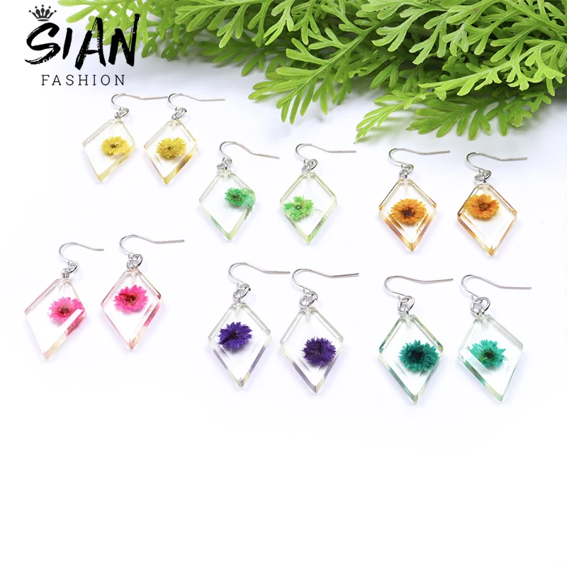 

New Design Dried Flowers Drop Earrings for Women Funny Fish Hook Acrylic Dangle Earrings Charms Handmade Jewelry Accessories
