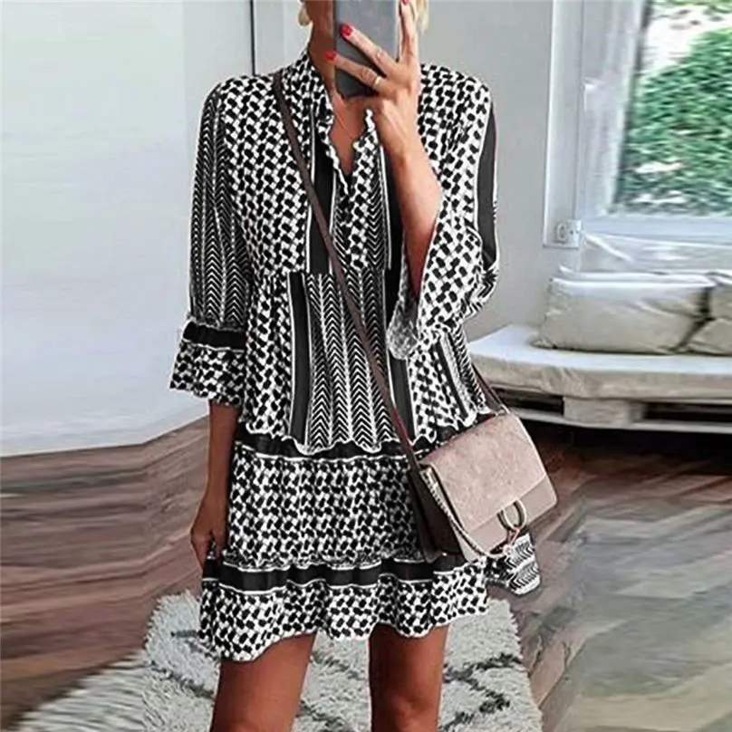 Новое модное женское повседневное осеннее платье 2019 лоскутное три четверти