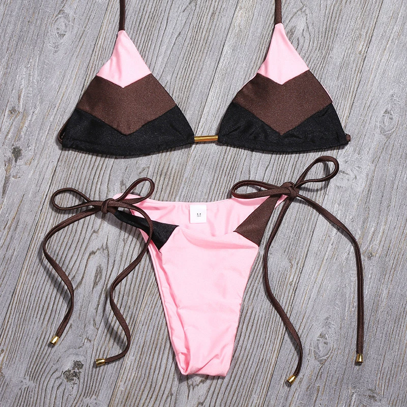 Комплект бикини с низкой талией и лямкой на шее лоскутные женские сексуальный
