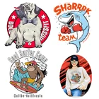 Смешные модные термонаклейки с изображением животных из мультфильмов, собаки, обезьяны, акулы, термонаклейки на одежду, аппликация для футболок