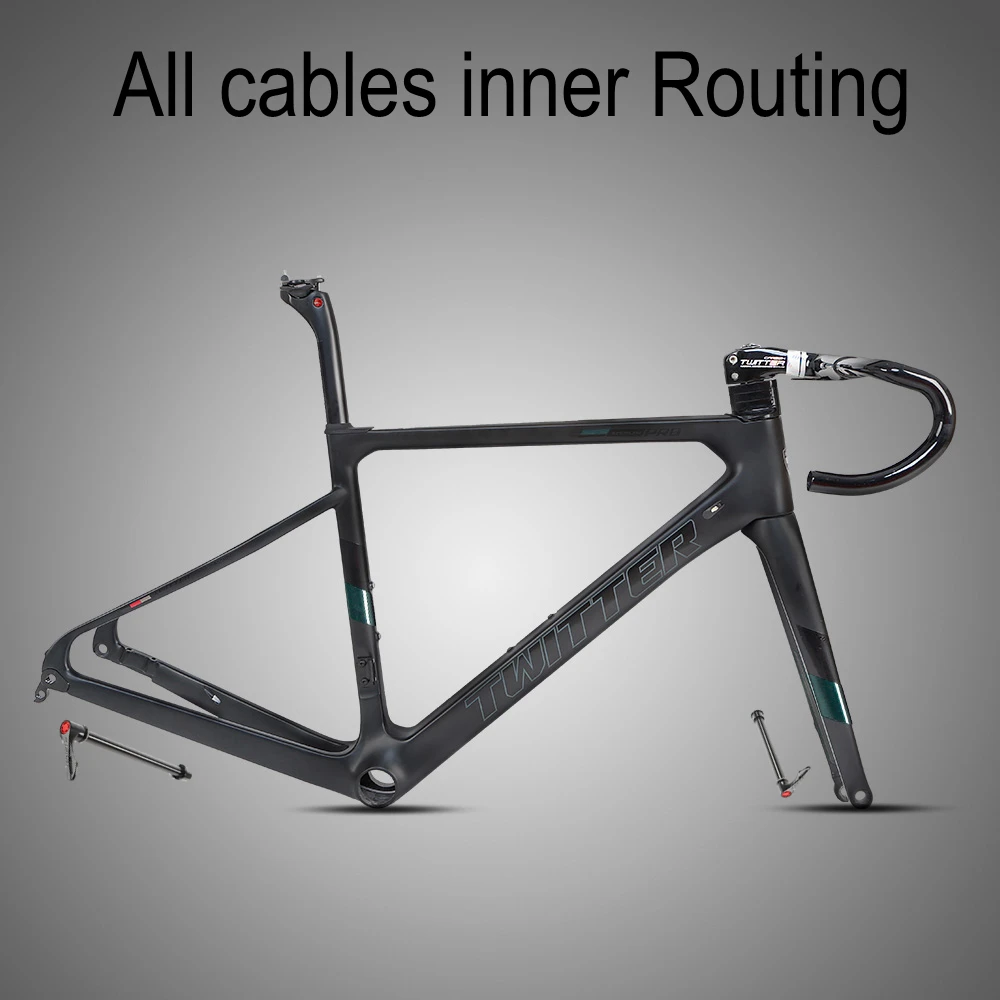 

TWITTER 2020 Carbon Road frame Disc Brake 700c Thru axle 12-142 Aero Gravel Racing Bicycle Frameset with Inner Cables Handlebar