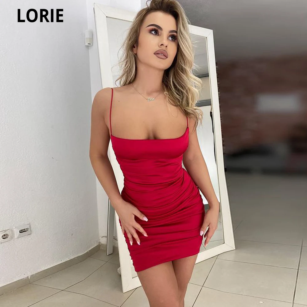 

LORIE Red 2021 Short Prom Dresses Off The Shoulder Tiered Satin Homecoming Party Dress Above Knee Tutu Skirt Lady Formal Gowns