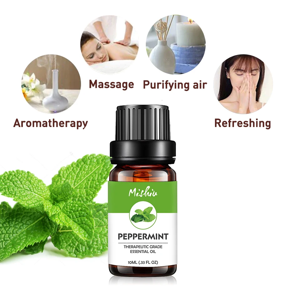 Mishiu 10 мл Peppermit эфирное масло устранения неприятного запаха изо рта удаляет угри